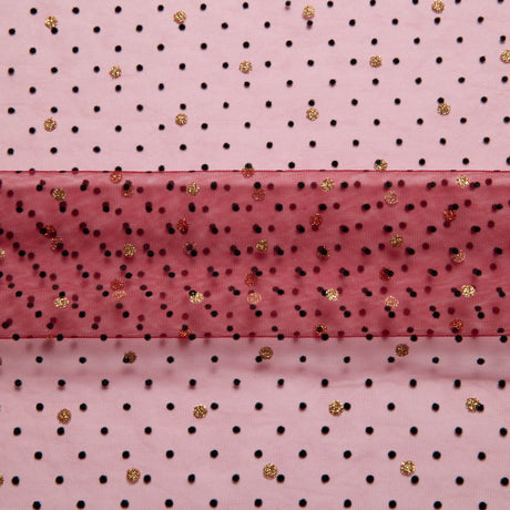 1 Yard Exquisite Mesh Lace Fabric with Dot Flocking & Foil 58/60" Wide