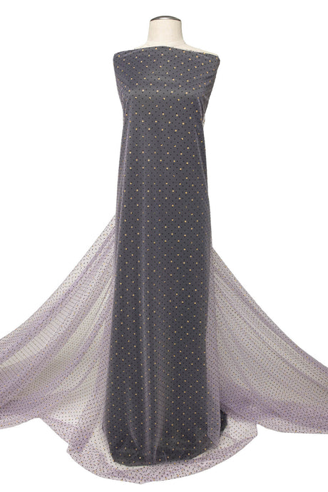 1 Yard Elegant Mesh Lace Fabric with Dot Flocking & Foi, 58/60" Wide, Tasteful Design for Apparel & Decor