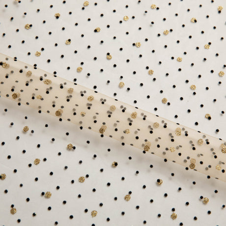 1 Yard Exquisite Mesh Lace Fabric with Dot Flocking & Foil 58/60" Wide