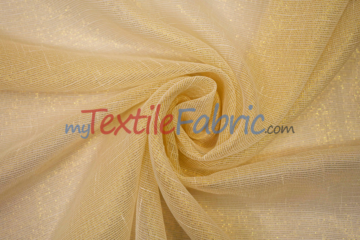 Extra Wide Metallic Faux Sheer Linen Fabric - Ivory Gold, White Silver, 108" Wide (Yards)