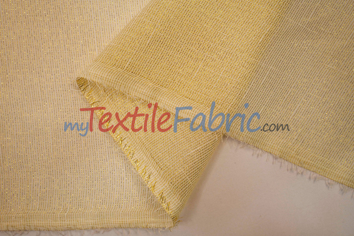 Extra Wide Metallic Faux Sheer Linen Fabric - Ivory Gold, White Silver, 108" Wide (Yards)