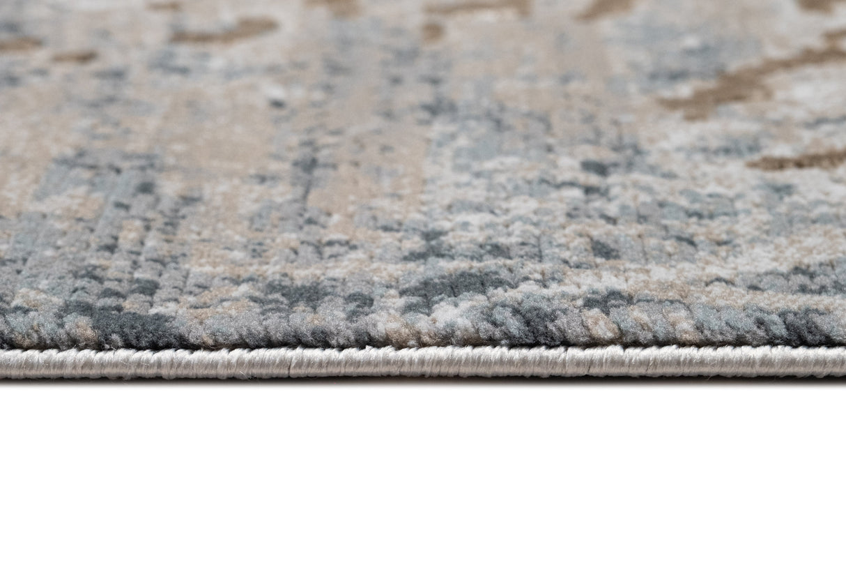 METZ 4201 Polyester Viscose Rug - Crème, Charcoal, Silver, Teal Marbled Abstract, Warm Mocha Tone-To-Tone High-Low Texture, 9' 8" X 13' (1 Rug)