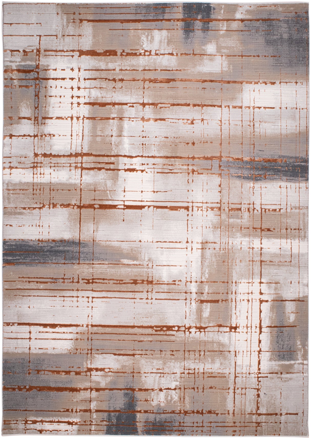 METZ 4203 Polyester Viscose Fabric - Creme, Charcoal, Silver, Mocha Abstract Geometric High-Low Texture, 9' 8" x 13' (1 Rug)