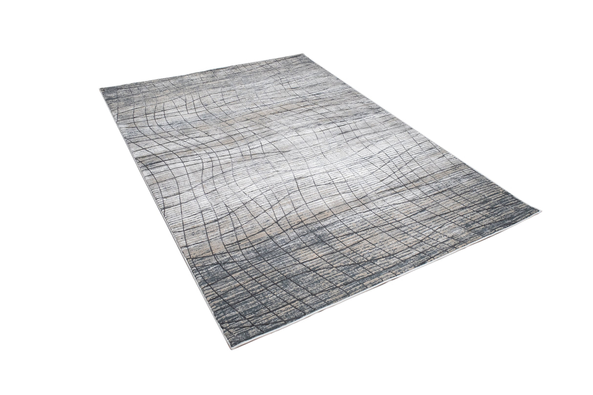 METZ 4204 Area Rug - Creme, Mocha, Beige Abstract Design, Charcoal Checker High-Low Pattern, 9' 8" X 13' (1 Unit)