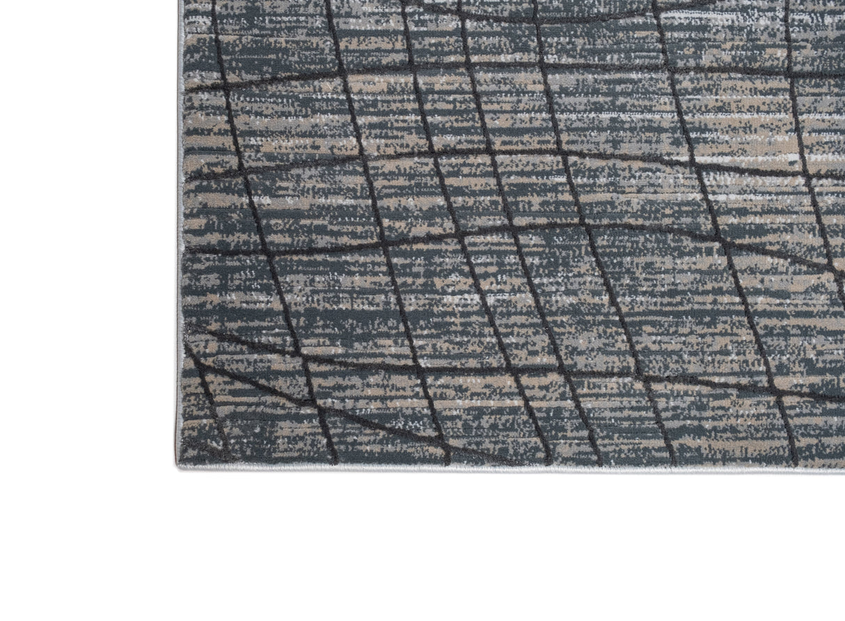 METZ 4204 Area Rug - Creme, Mocha, Beige Abstract Design, Charcoal Checker High-Low Pattern, 9' 8" X 13' (1 Unit)