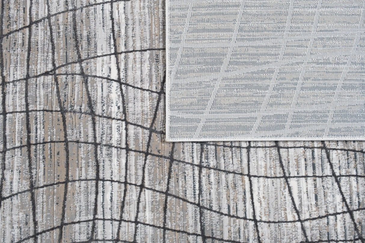 METZ 4204 Area Rug - Creme, Mocha, Beige Abstract Design, Charcoal Checker High-Low Pattern, 9' 8" X 13' (1 Unit)
