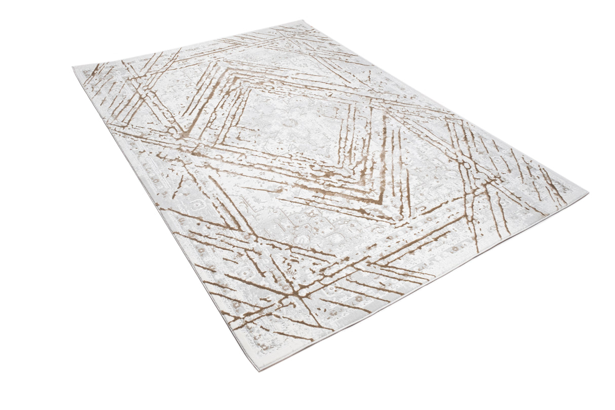METZ 4206 Polyester Viscose Area Rug - Taupe Geometric Tone-To-Tone Mocha High-Low Pattern, 9' 8" X 13' (1 Rug)