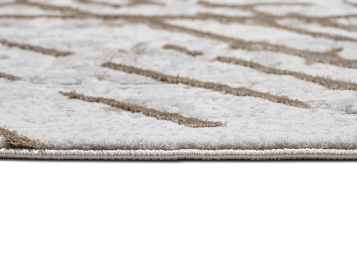 METZ 4206 Polyester Viscose Area Rug - Taupe Geometric Tone-To-Tone Mocha High-Low Pattern, 9' 8" X 13' (1 Rug)
