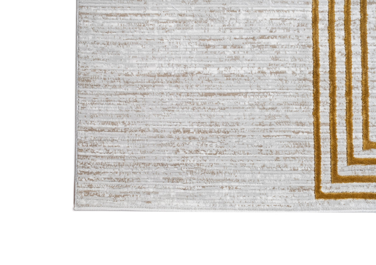 METZ 4207 Polyester Viscose Fabric - Abstract Crème Beige, Gold Bronze Geometrical Double Stacked Square High-Low Design, 9' 8" X 13' (1 Unit)