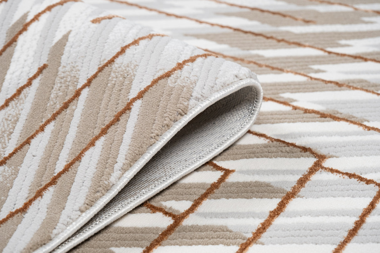 METZ 4208 Polyester Viscose Area Rug - Crème, Mocha, Taupe, Brick Abstract Geometric High-Low Design, 9' 8" X 13' (1 Rug)