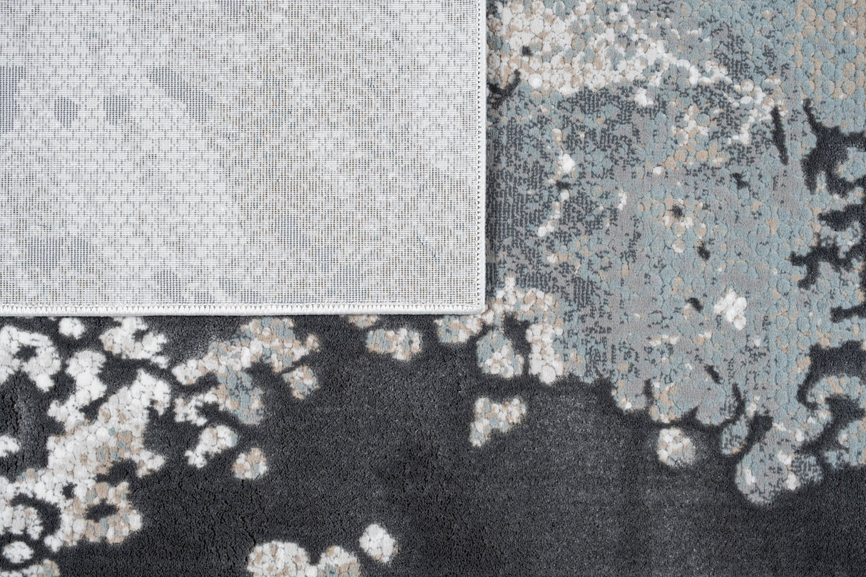 METZ 4209 Polyester Viscose Area Rug - Crème Tone-To-Tone, Charcoal, Silver Gray, Teal, Warm Mocha High-Low Detail, 9' 8" X 13' (1 Rug)
