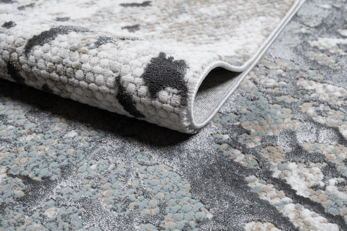 METZ 4209 Polyester Viscose Area Rug - Crème Tone-To-Tone, Charcoal, Silver Gray, Teal, Warm Mocha High-Low Detail, 9' 8" X 13' (1 Rug)