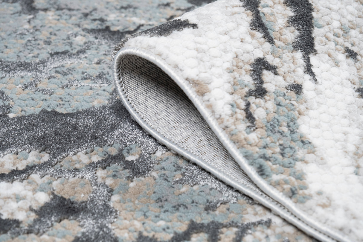 METZ 4209 Polyester Viscose Area Rug - Crème Tone-To-Tone, Charcoal, Silver Gray, Teal, Warm Mocha High-Low Detail, 9' 8" X 13' (1 Rug)
