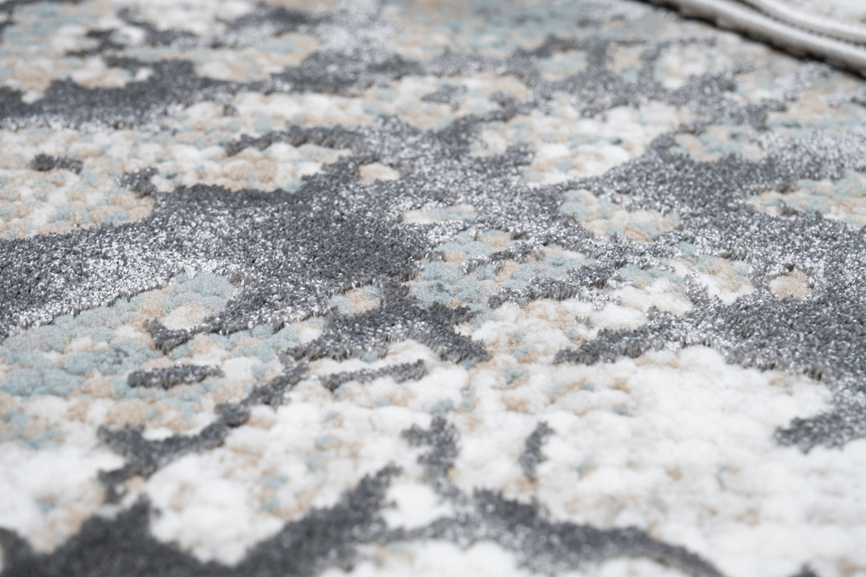 METZ 4209 Polyester Viscose Area Rug - Crème Tone-To-Tone, Charcoal, Silver Gray, Teal, Warm Mocha High-Low Detail, 9' 8" X 13' (1 Rug)