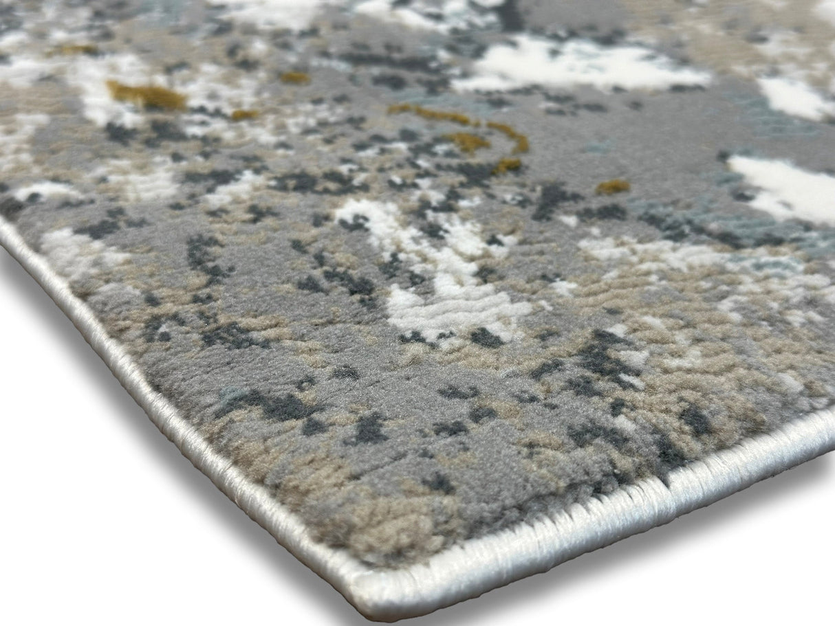 METZ 4210 Area Rug Fabric - Crème, Marbled Charcoal And Grey Abstract, Gold Tone-On-Tone High-Low Design, 7' 8" X 10' 5" (1 Rug)
