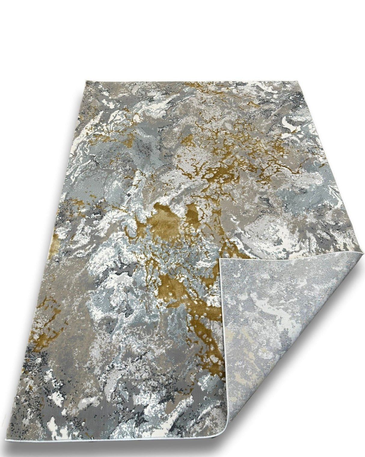 METZ 4210 Area Rug Fabric - Crème, Marbled Charcoal And Grey Abstract, Gold Tone-On-Tone High-Low Design, 7' 8" X 10' 5" (1 Rug)