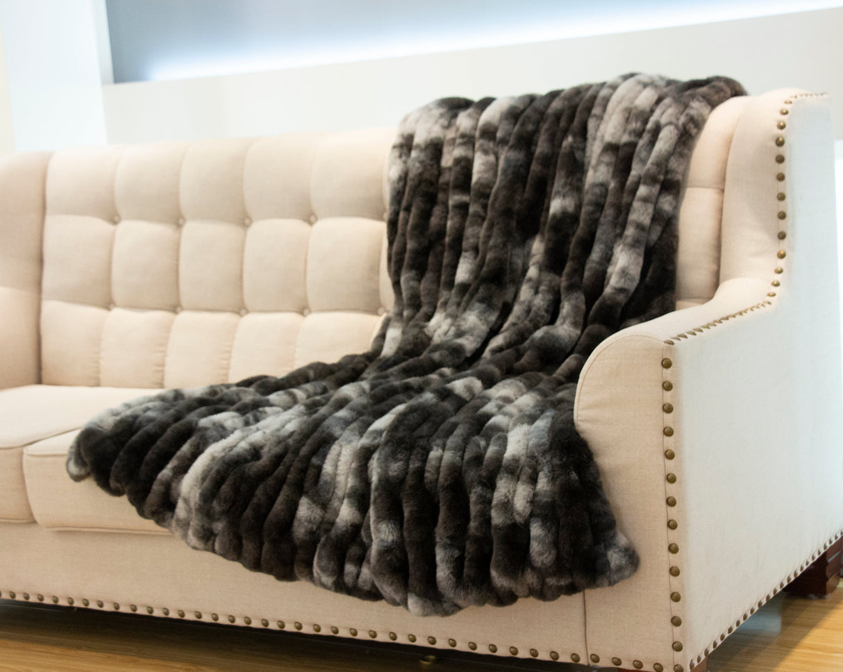 Braided Look Fluffy Soft Faux Fur Fabric - Gray White Braided Look, 104" X 93" (Cal King/Eastern King)