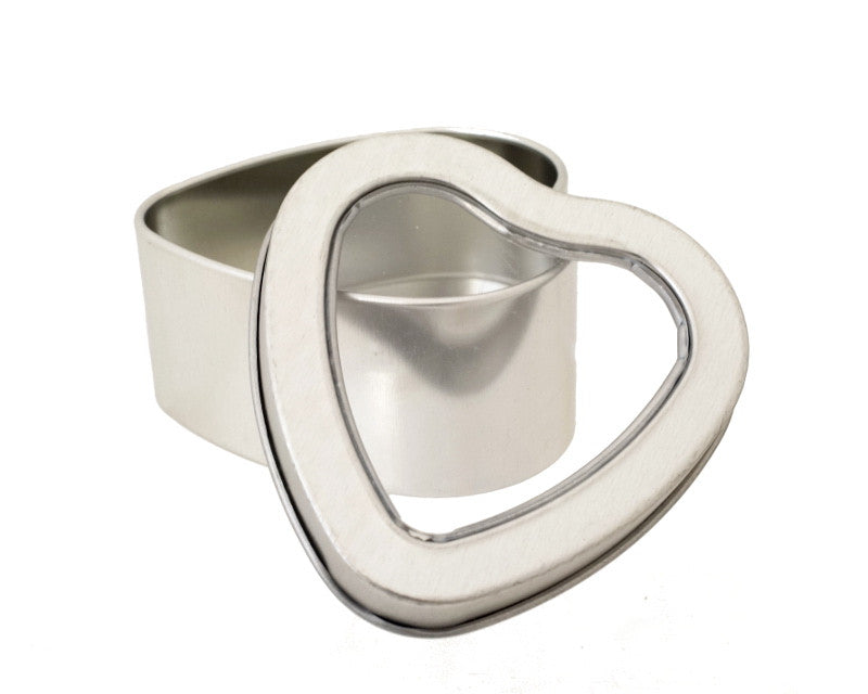 2.5" Silver Heart Shape Windowed Square Candy Tin Can - Pack of 12