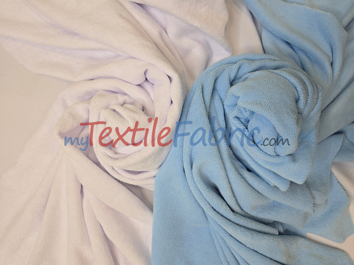 Microfiber Towel Fabric - 80% Polyester 20% Polyamide, Ultra-Soft, Absorbent, White, Baby Blue, 60" Width (By The Yard)