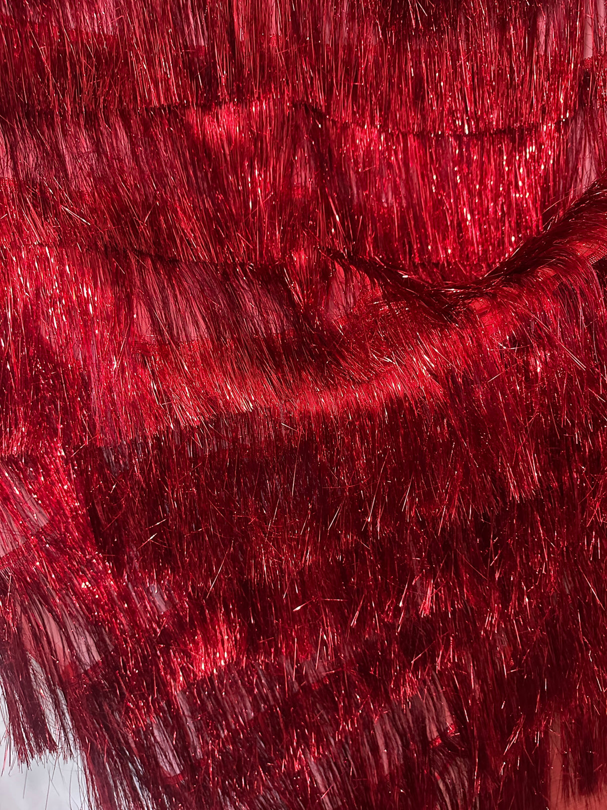 Red Fringe Metallic Mesh Fabric