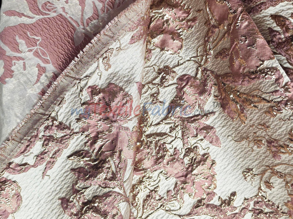 Bubble Metallic Jacquard Fabric - Mauve Abstract Floral, 54" Width