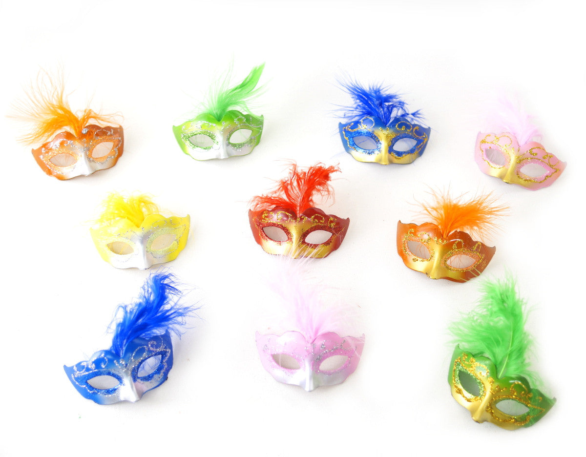 3.5" Mixed Colored Feathered Mini Masquerade Masks - Pack of 72