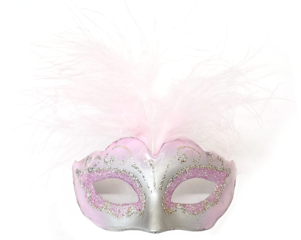 3.5" Pink/Silver Feathered Mini Masquerade Masks - Pack of 72