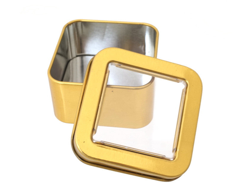 2" Gold Windowed Square Candy Tin Can - Pack of 12