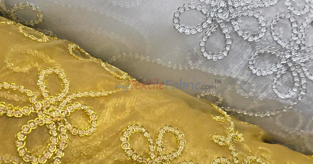 Coco Ribbon Polyester Fabric - Sheer Embroidery, Double Scallop Lace, 52" Width (1 Yard)