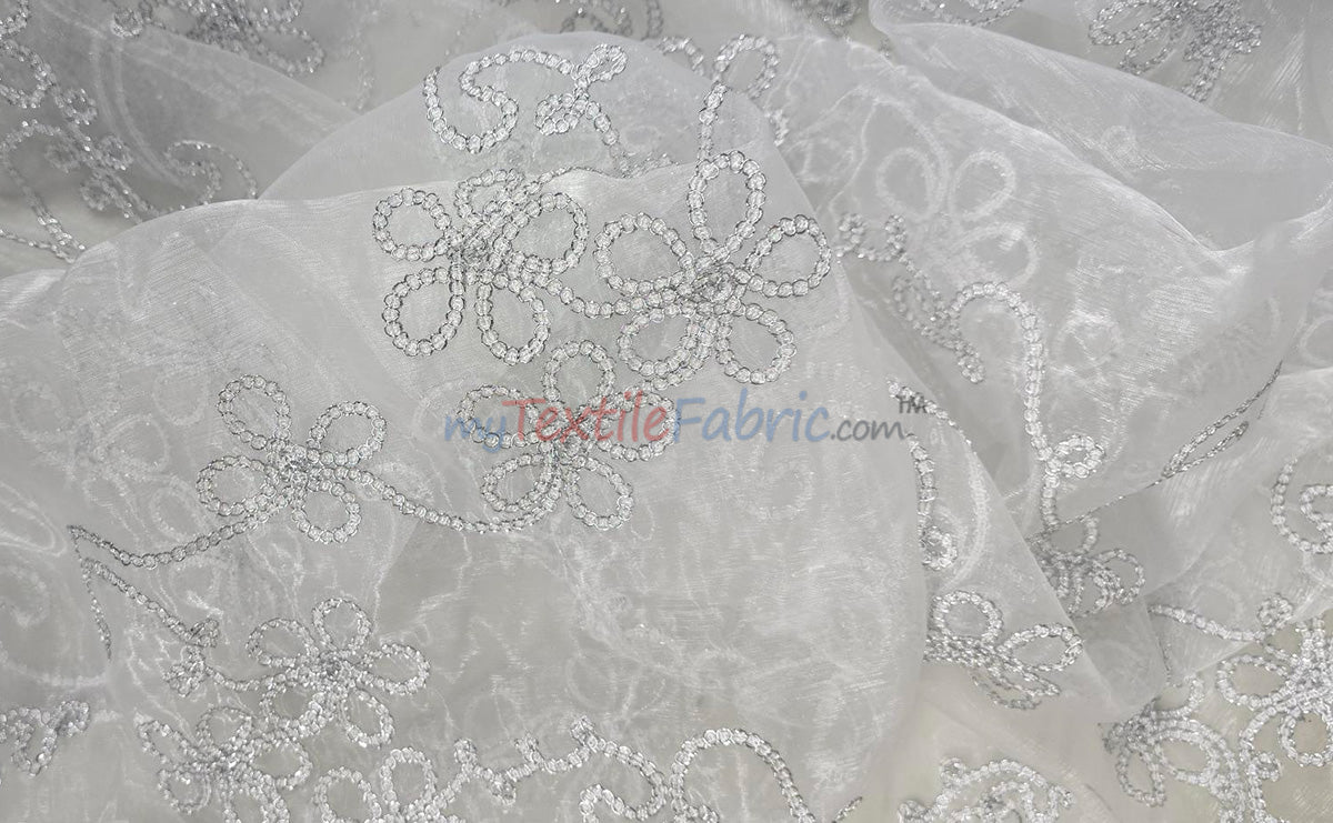 Coco Ribbon Polyester Fabric - Sheer Embroidery, Double Scallop Lace, 52" Width (1 Yard)