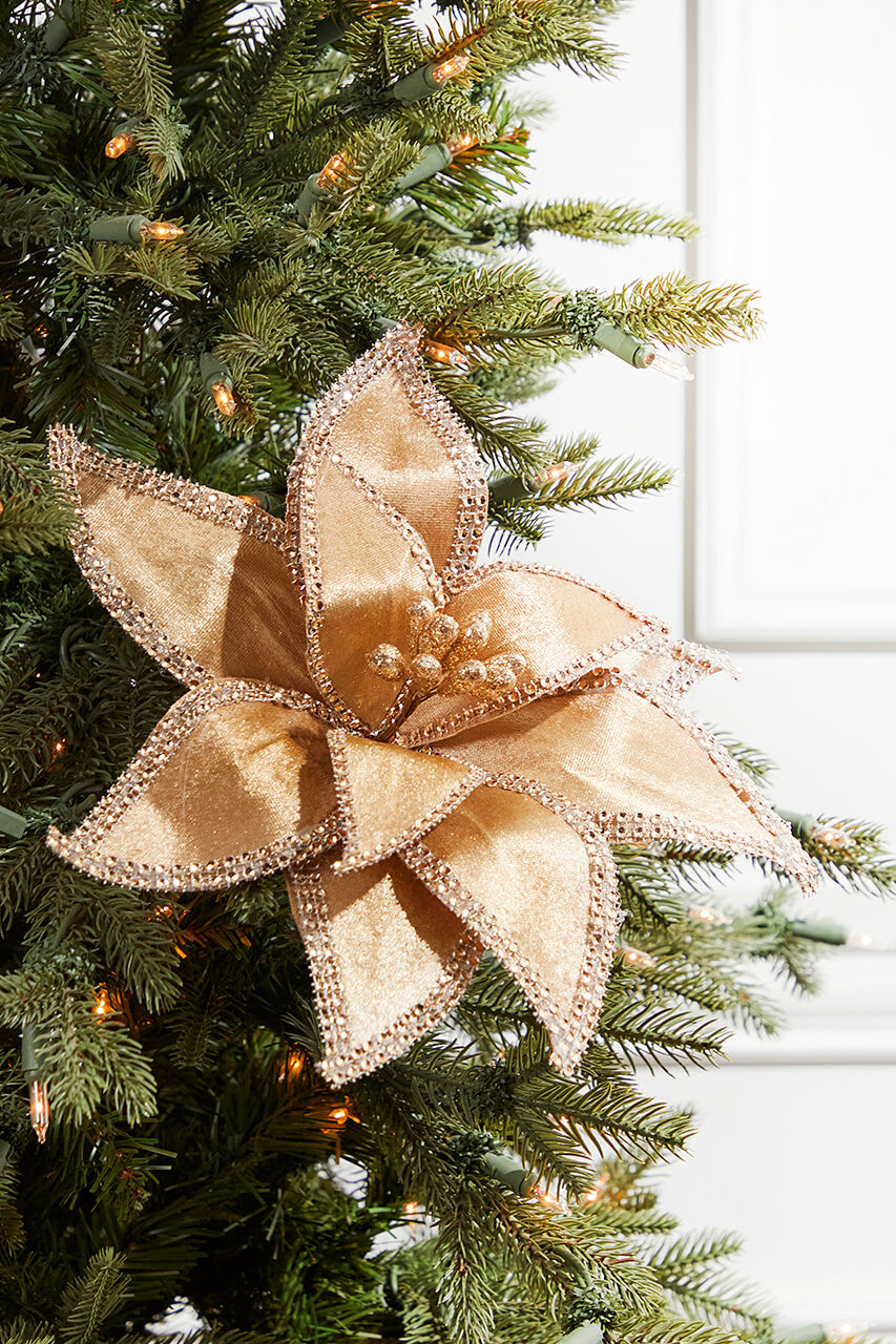 24 Inch x 12 Inch Jeweled Edge Regal Poinsettia Stem – Elegant Warmth with Luxurious Holiday Shine