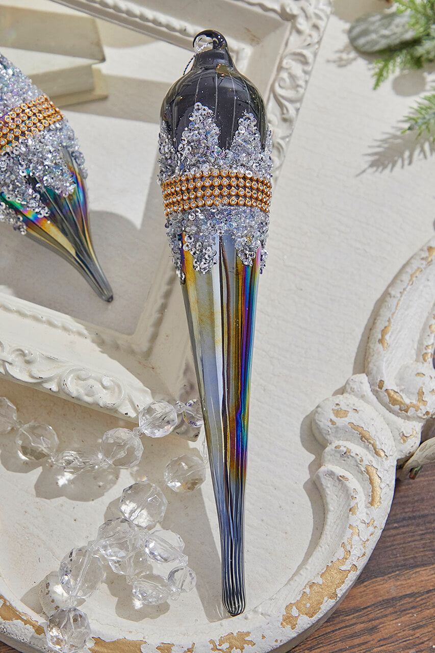 10" Glass Iridescent Jewel Finial Large Ornament