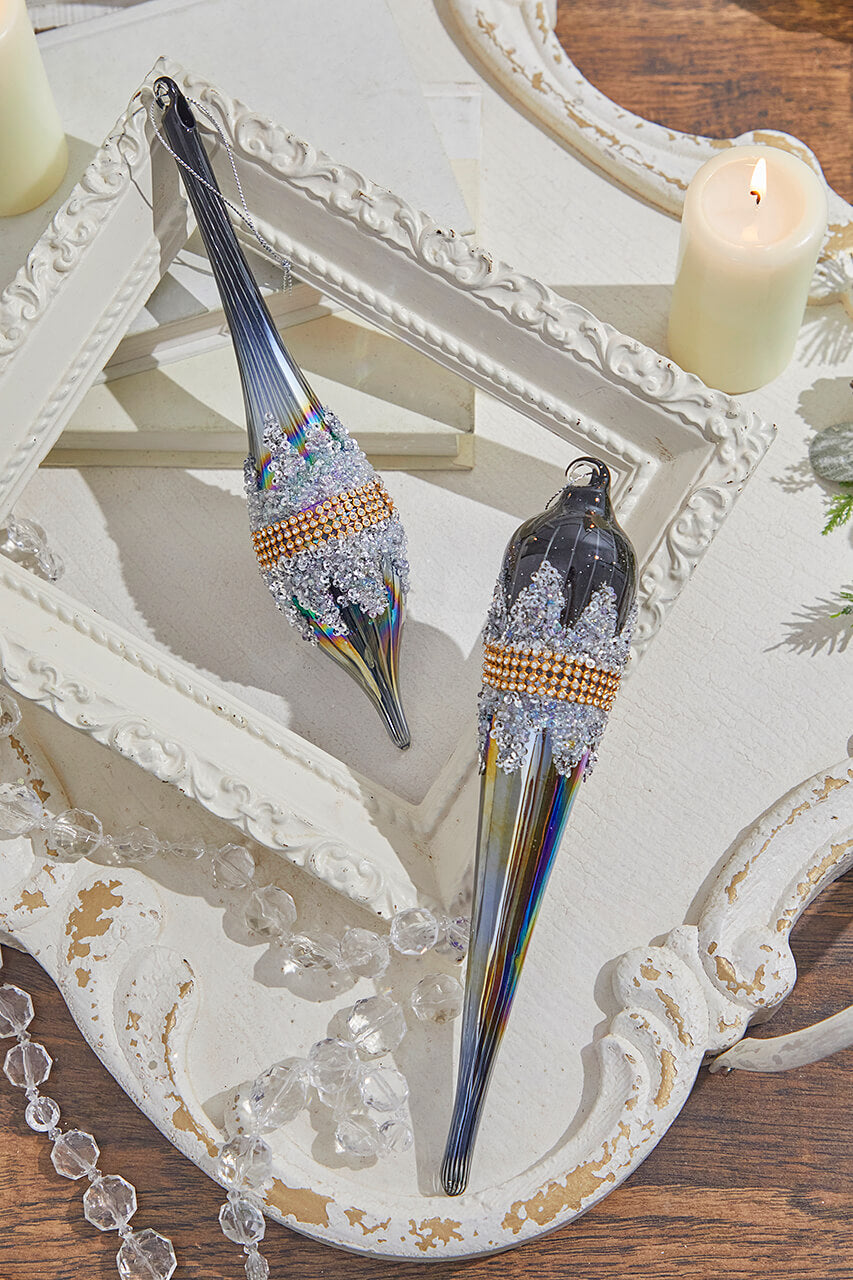 10" Glass Iridescent Jewel Finial Large Ornament