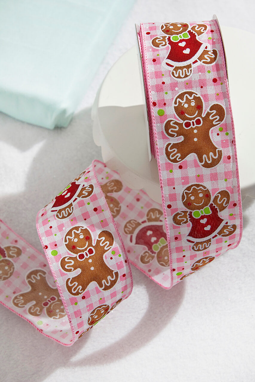 2.5” x 10 Yard Pink Check Gingerbread Ribbon