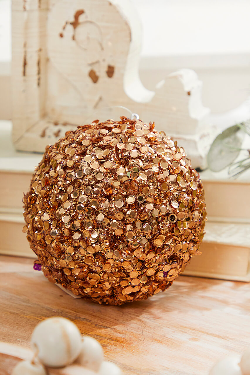 4" Rose Gold Sequins & Jewels Ball Ornament
