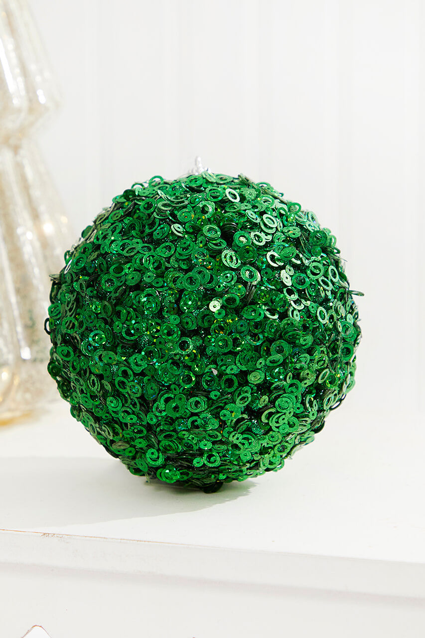 Green Sequin Ball Ornament 4.5 Inch Glam Christmas Tree Decor