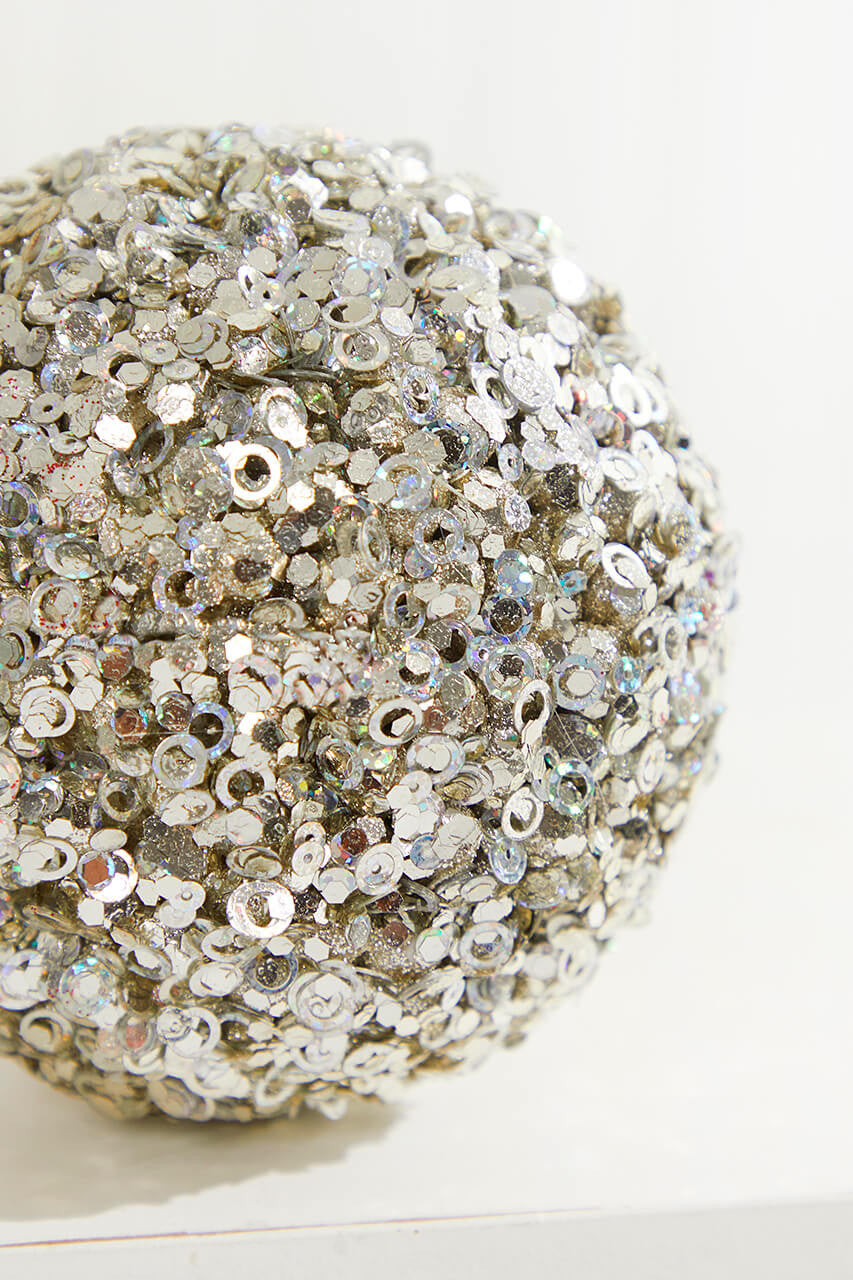 Platinum Sequin Ball Ornament 4.5 Inch Glam Christmas Tree Decor