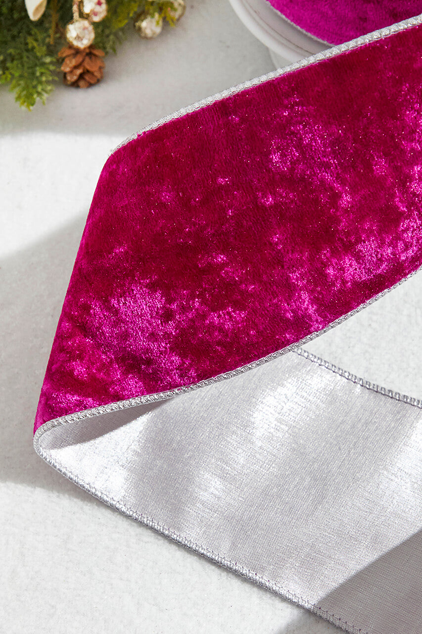 4” x 10 Yard Fuchsia Crown Velvet Metallic Back Ribbon
