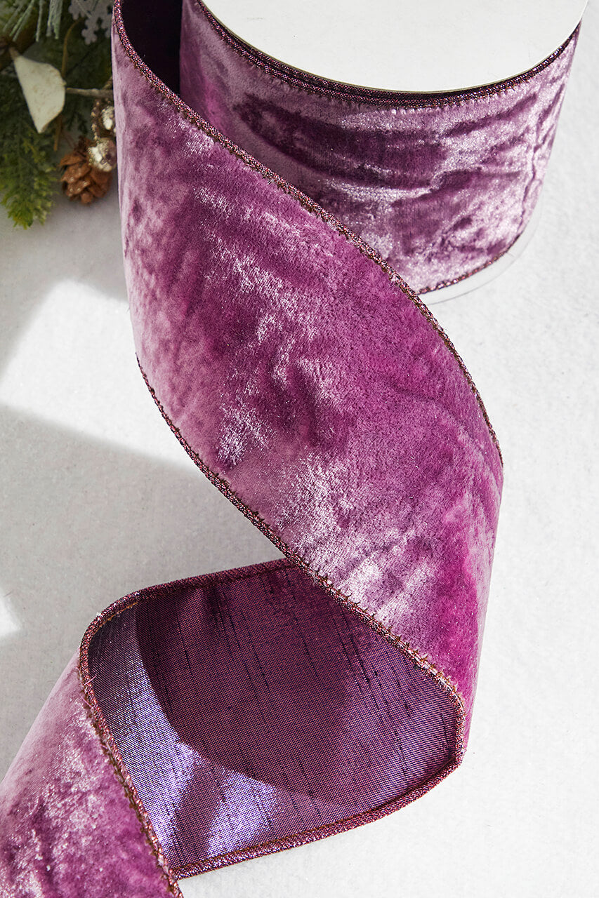 4” x 10 Yard Purple Lavender Crown Velvet Metallic Back Ribbon