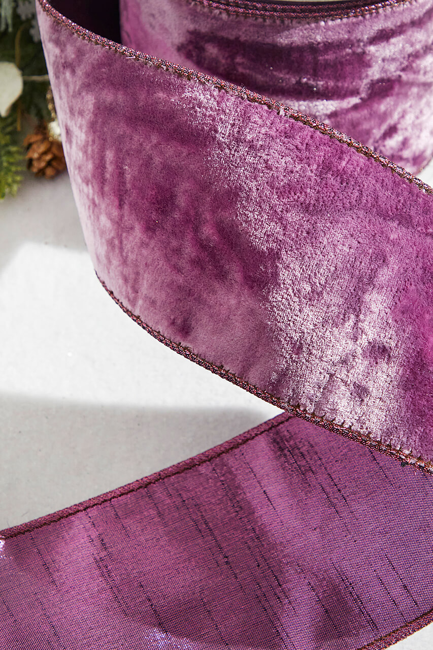4” x 10 Yard Purple Lavender Crown Velvet Metallic Back Ribbon