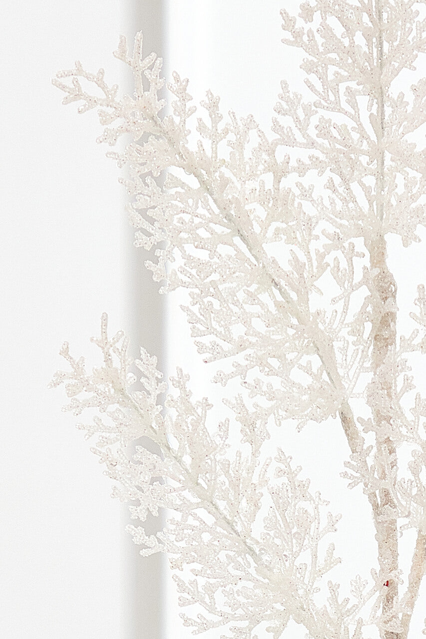 31" White Sequin Coral Leaf Spray