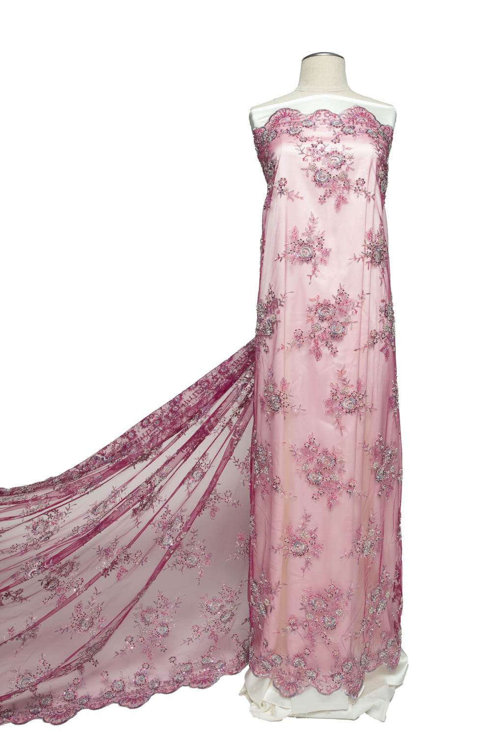 1 Yard 52" Wide Premium Textile Embroidered Tulle Lace Fabric with Beads and Floral Pattern