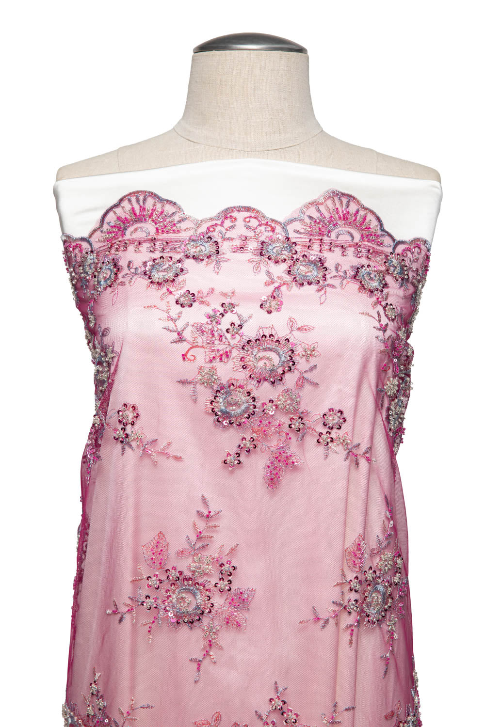 1 Yard Embroidered with Beads and Floral Pattern Tulle Lace Fabric 52" Wide