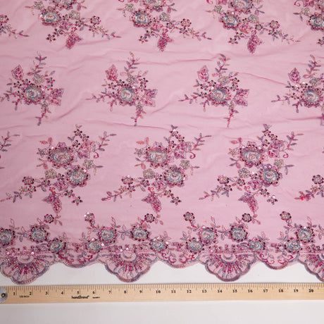 1 Yard Embroidered with Beads and Floral Pattern Tulle Lace Fabric 52" Wide