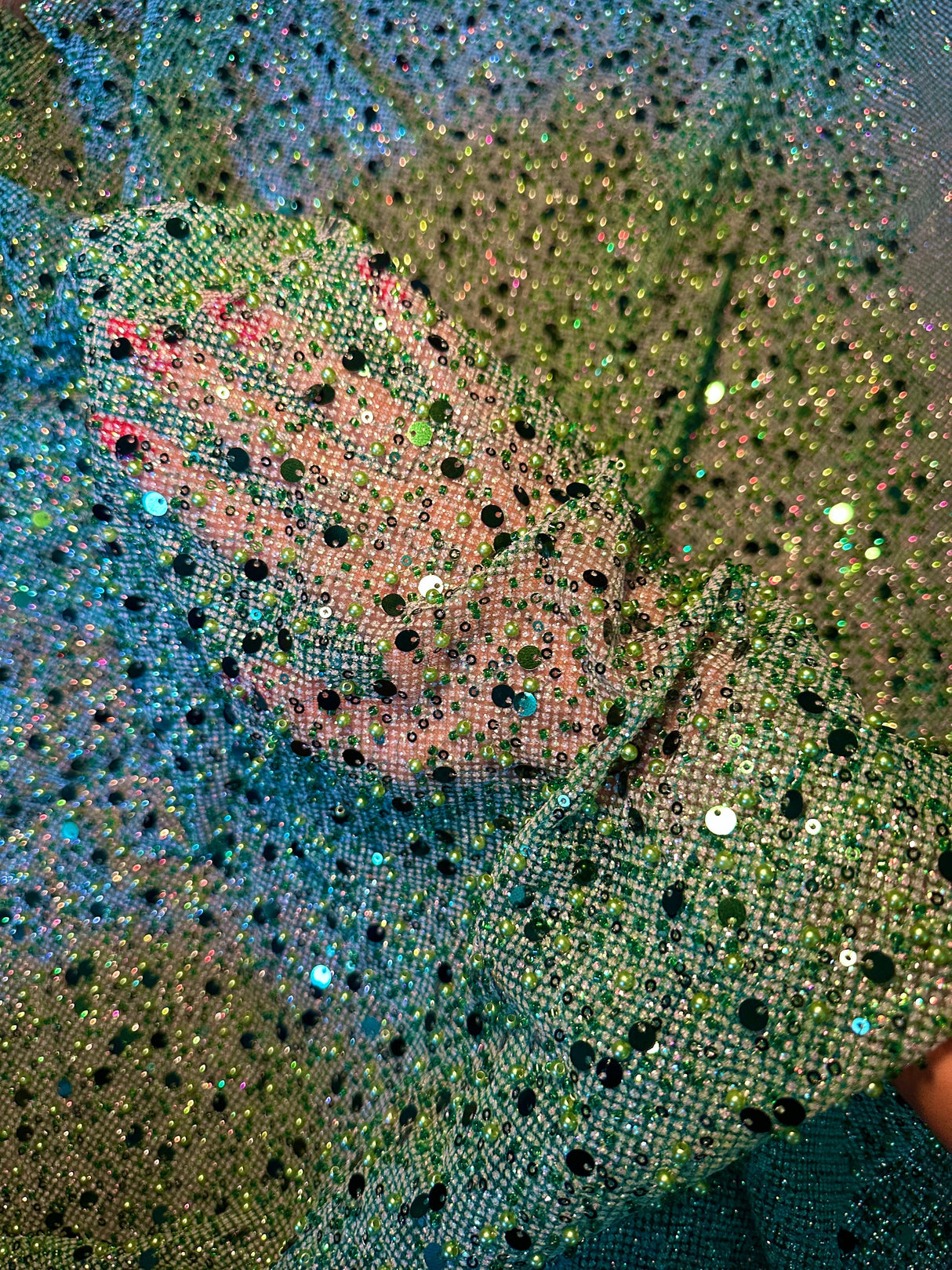 Stretch Sequin Beaded Pearl Mesh
