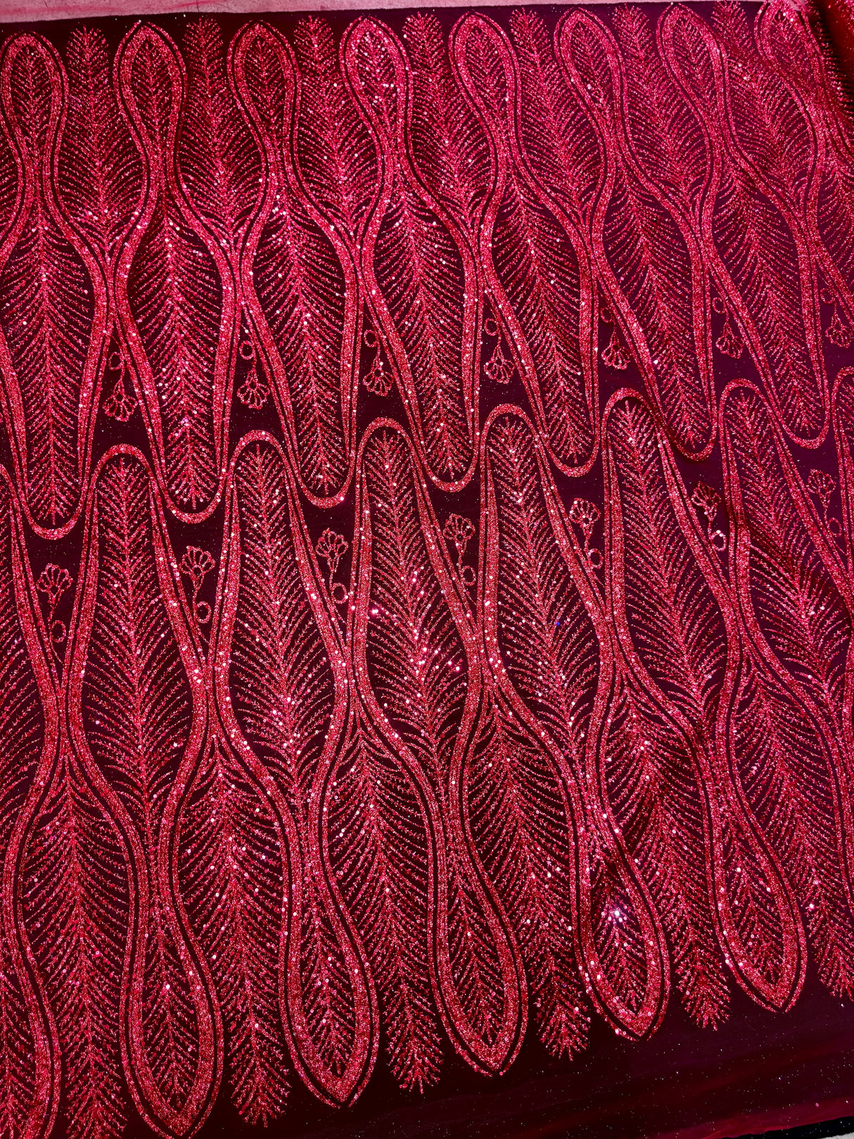 Glitter Sequin Geometric Lace Red