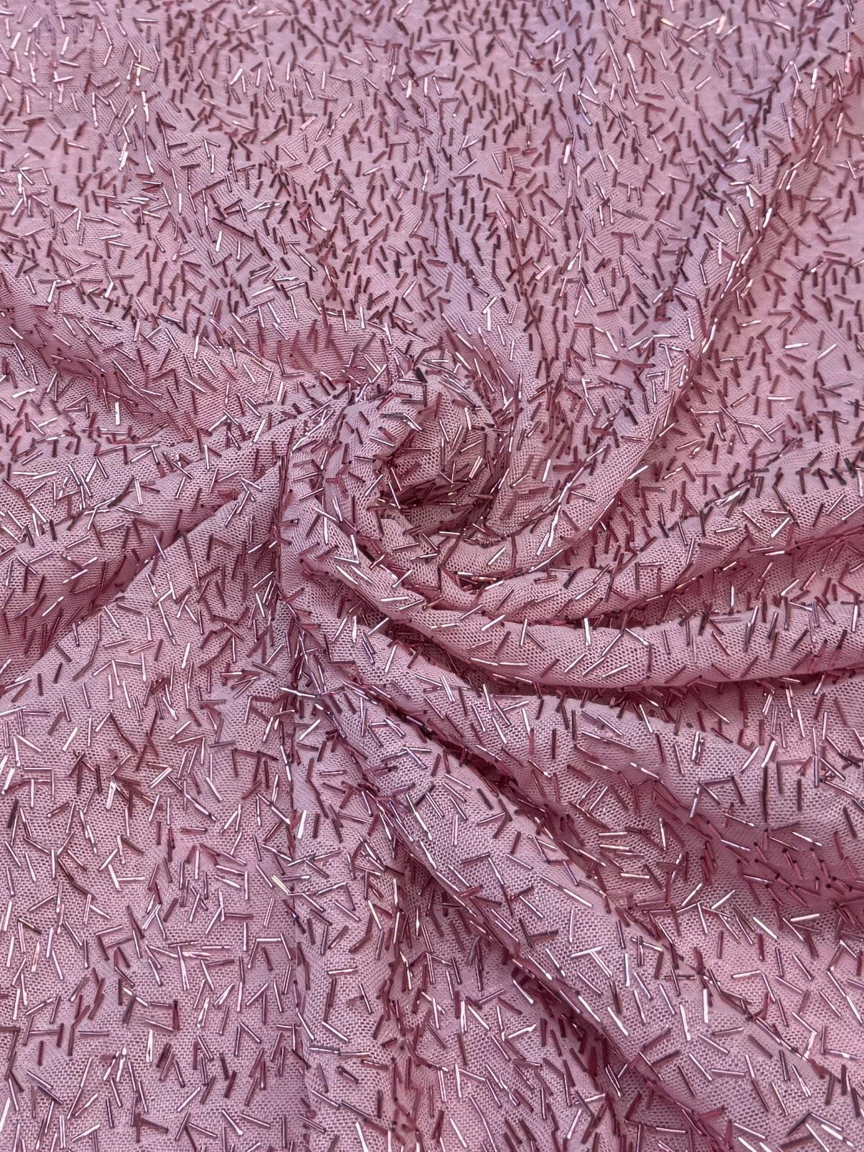 Stretch Bugle Beaded Mesh Blush Pink