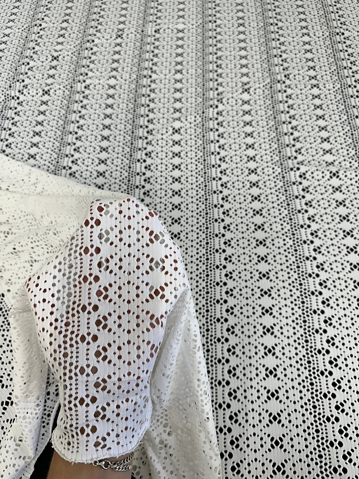 White Crochet Geometric Hollow Out Knit