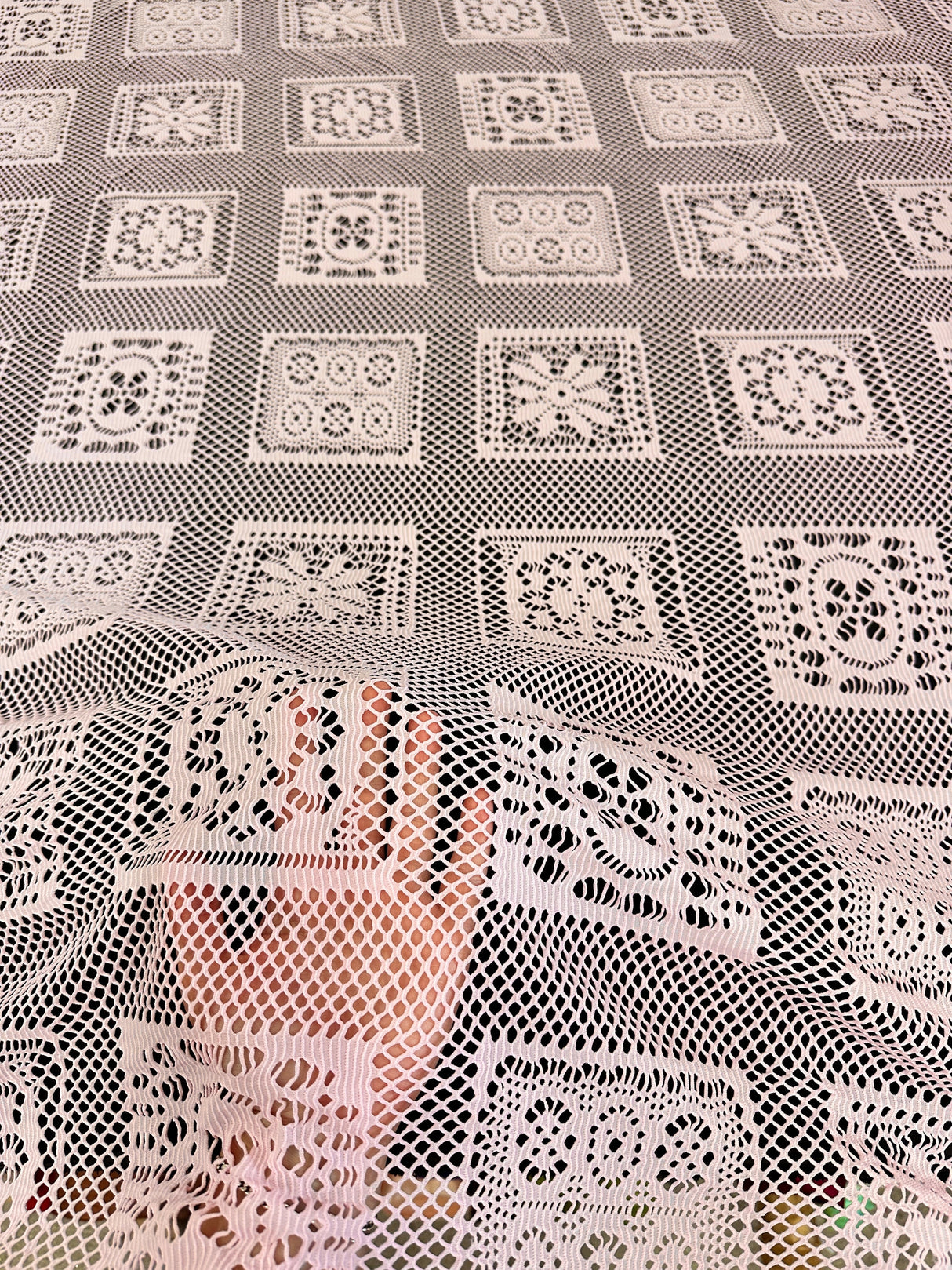 Stretch Crochet Knit Baby Pink Geometric