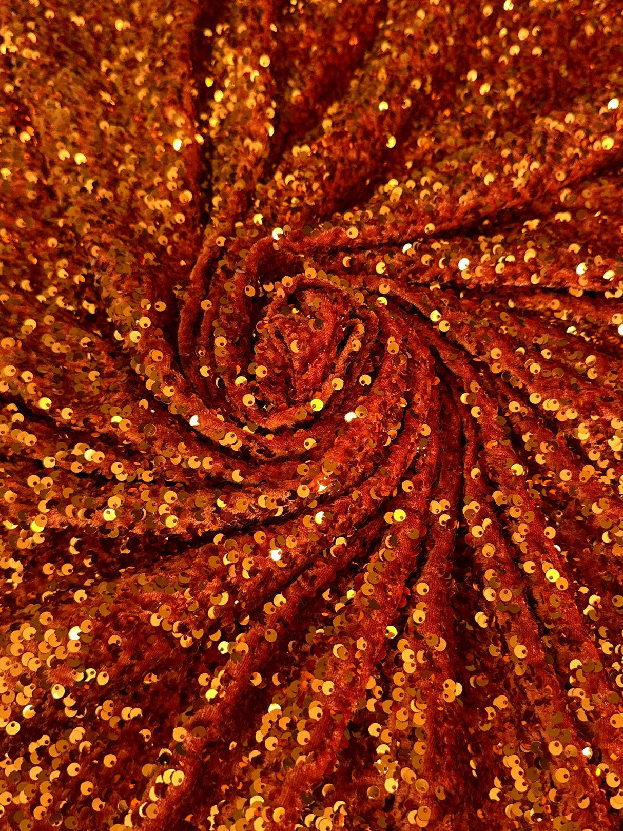 Stretch Sequin on Velvet Burnt Orange